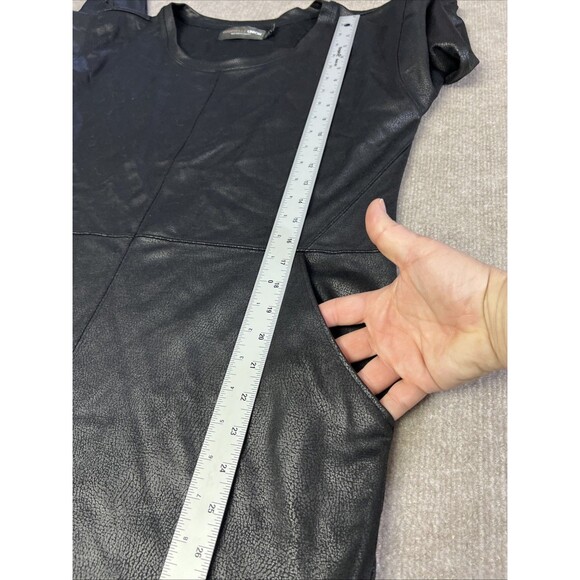 Gabrielle Union  NY&Co Black Faux Leather Dress Short Size M Zip Hem Midi Edgy - Picture 6 of 8